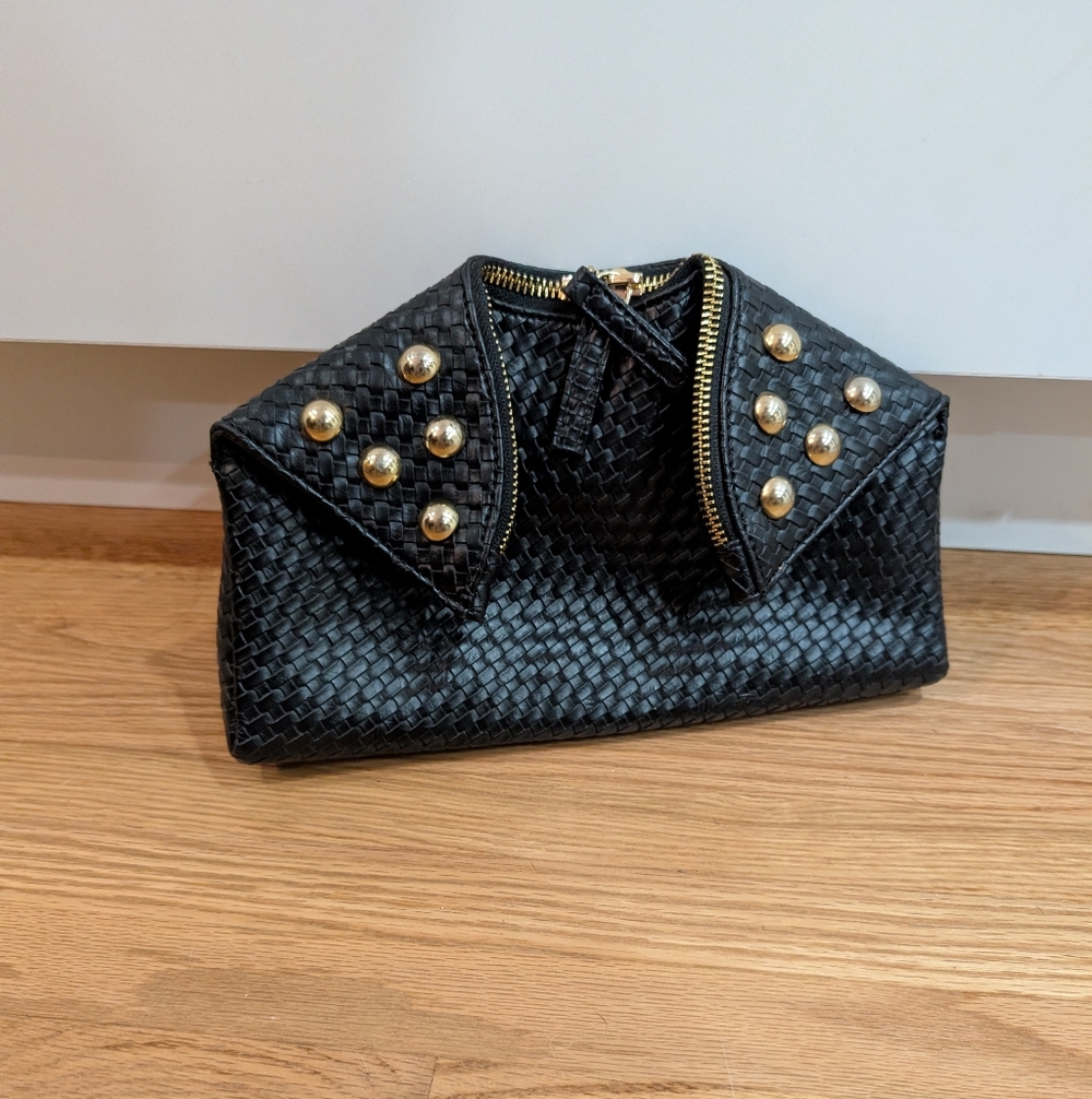 Concept 15 Milano Black Leather Clutch Gold Buttons